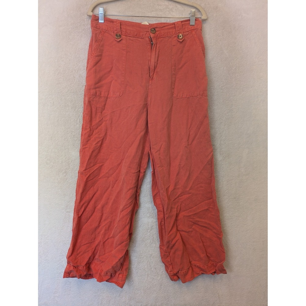 Cynthia Rowley Wide Leg Cropped Pants Women's 6 Coral Linen Lyocell High Rise